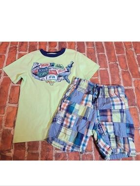 Gymboree Boys Size 5 USA License Plate & Patchwork Shorts Set